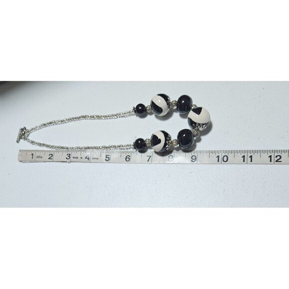 Elegant Chunky Beaded Necklace Black White Beads Statement Fashion Jewelry Women - Picture 5 of 6